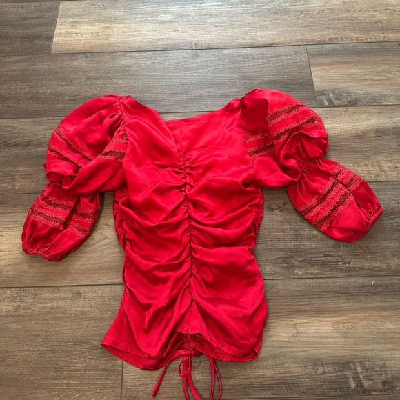Reformation Red Ruched Puff Sleeve Top - Picture 3 of 7